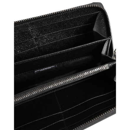 Portefeuille Continental Homme Dolce & Gabbana en Cuir Noir à Fermeture Éclair #DGFAMILY
