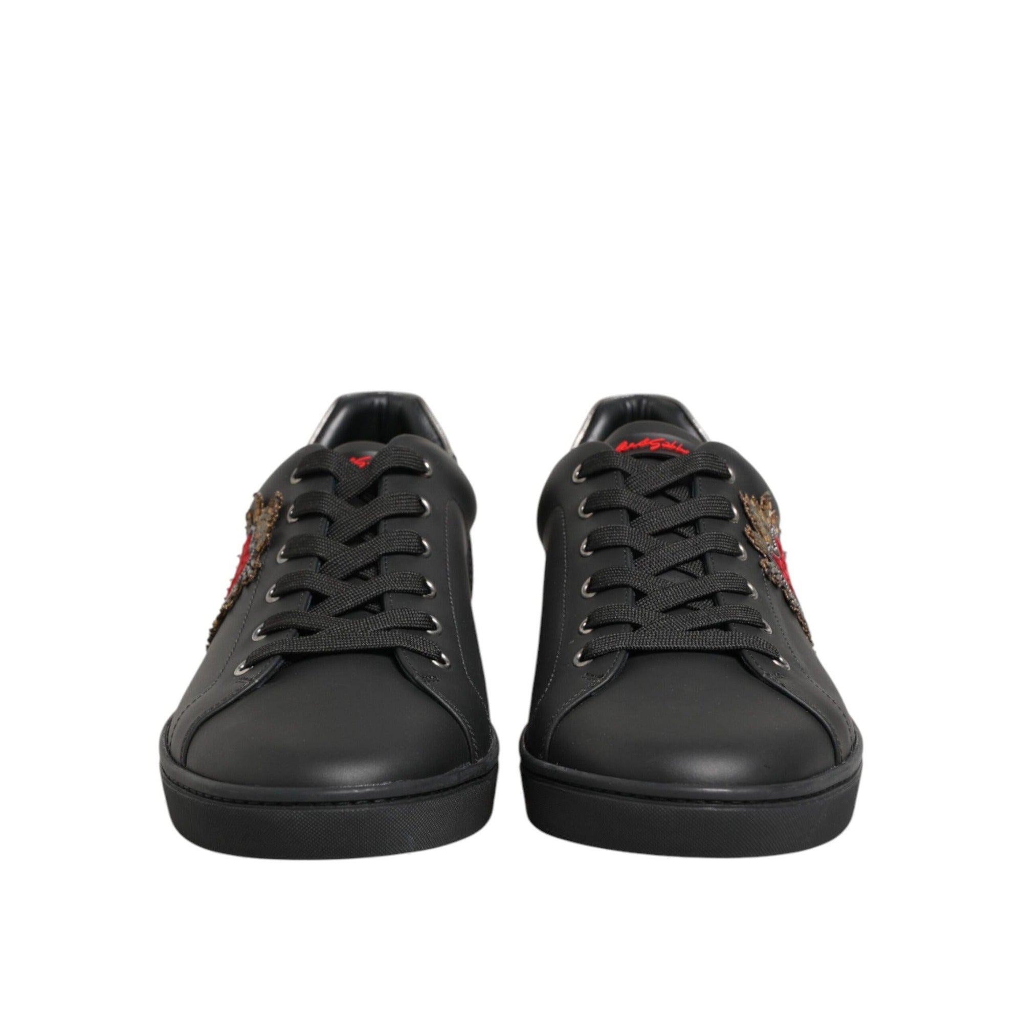 Chaussures baskets montantes en cuir noir ornées de cœur Dolce & Gabbana