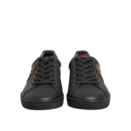 Chaussures baskets montantes en cuir noir ornées de cœur Dolce & Gabbana