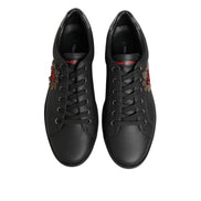 Chaussures baskets montantes en cuir noir ornées de cœur Dolce & Gabbana
