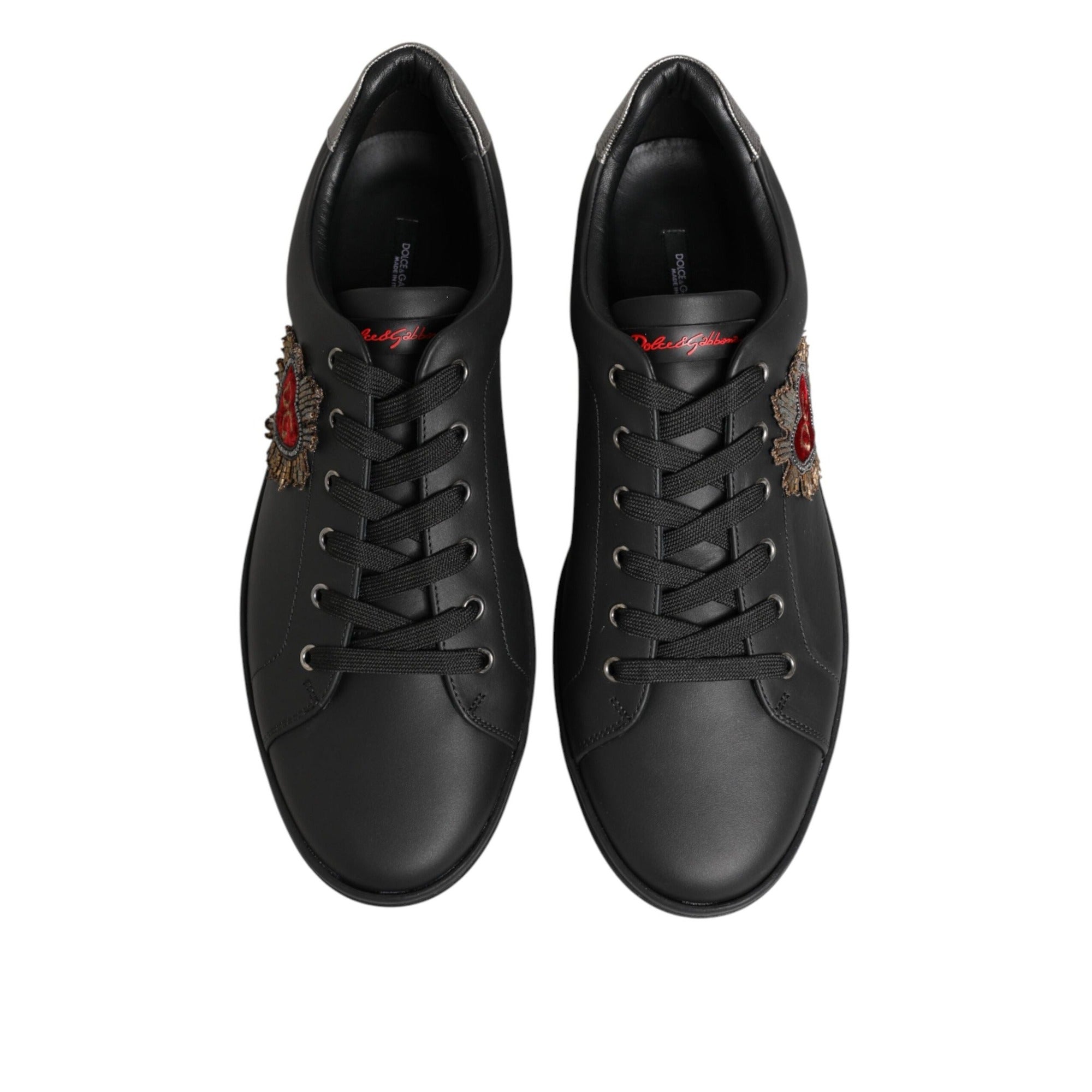 Chaussures baskets montantes en cuir noir ornées de cœur Dolce & Gabbana