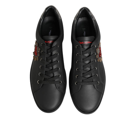 Chaussures baskets montantes en cuir noir ornées de cœur Dolce & Gabbana