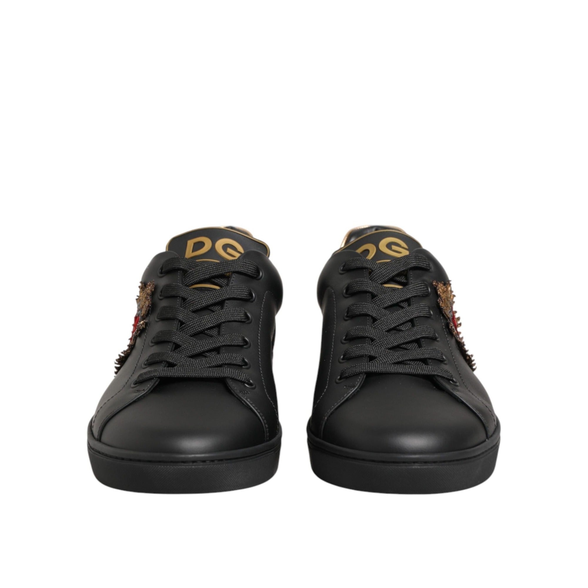 Dolce & Gabbana Black Leather Heart Embellished Sneakers