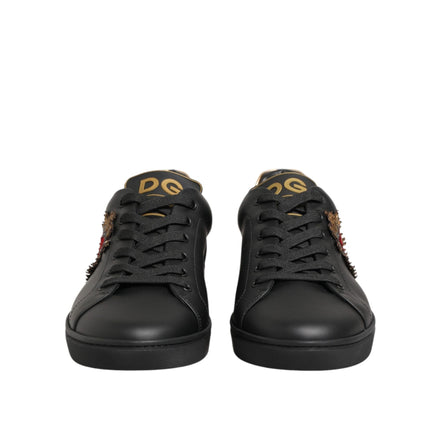Dolce & Gabbana Black Leather Heart Embellished Sneakers