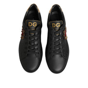 Dolce & Gabbana Black Leather Heart Embellished Sneakers