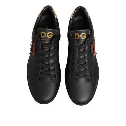 Dolce & Gabbana Black Leather Heart Embellished Sneakers
