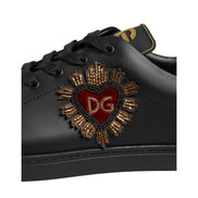 Dolce & Gabbana Black Leather Heart Embellished Sneakers