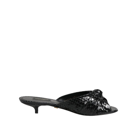 Dolce & Gabbana Black Leather Heel Slide Sandals