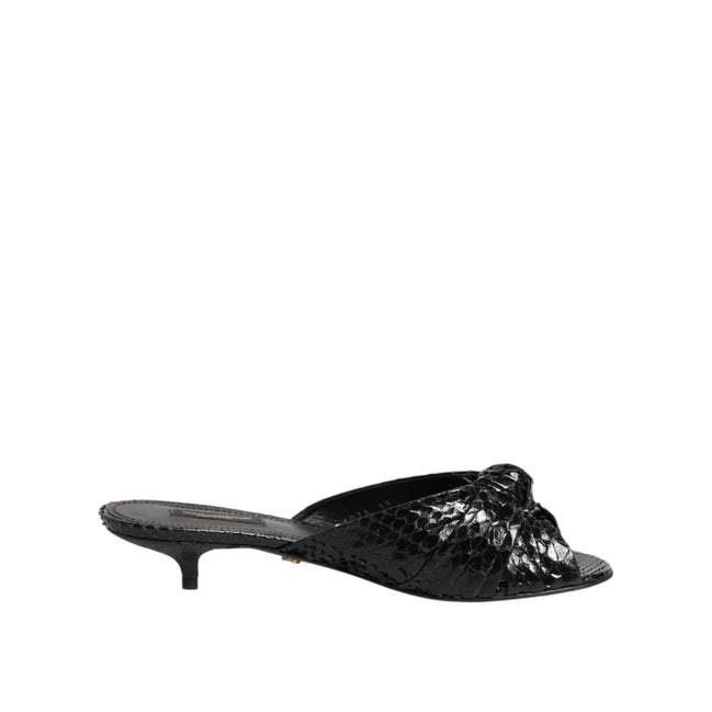 Dolce & Gabbana Black Leather Heel Slide Sandals