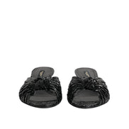 Dolce & Gabbana Black Leather Heel Slide Sandals