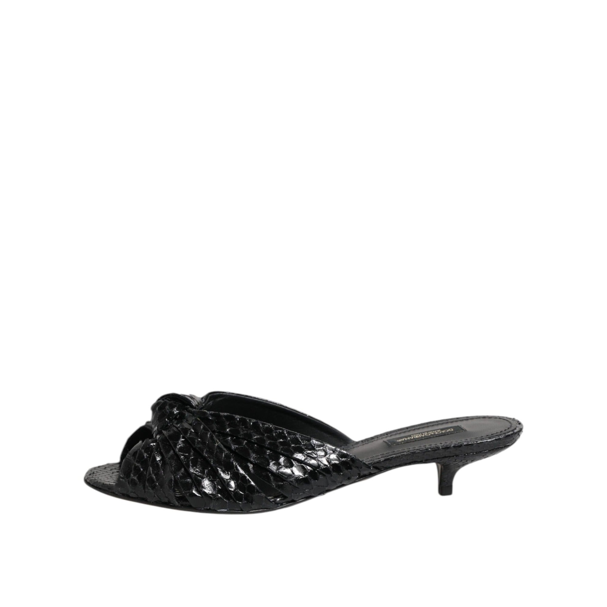 Dolce & Gabbana Black Leather Heel Slide Sandals