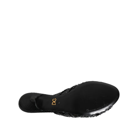 Dolce & Gabbana Black Leather Heel Slide Sandals