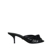 Dolce & Gabbana Black Leather Heel Slide Sandals
