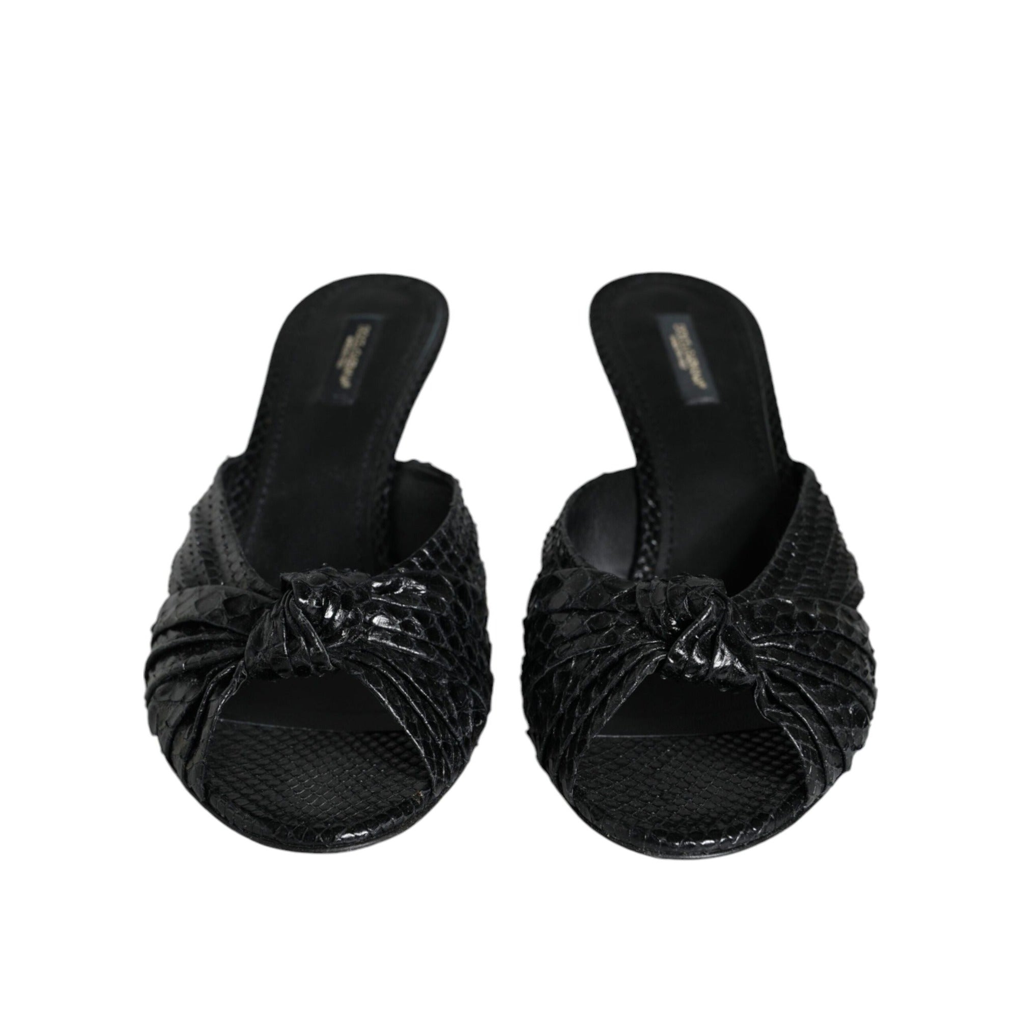 Dolce & Gabbana Black Leather Heel Slide Sandals
