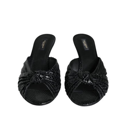 Dolce & Gabbana Black Leather Heel Slide Sandals