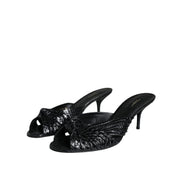 Dolce & Gabbana Black Leather Heel Slide Sandals