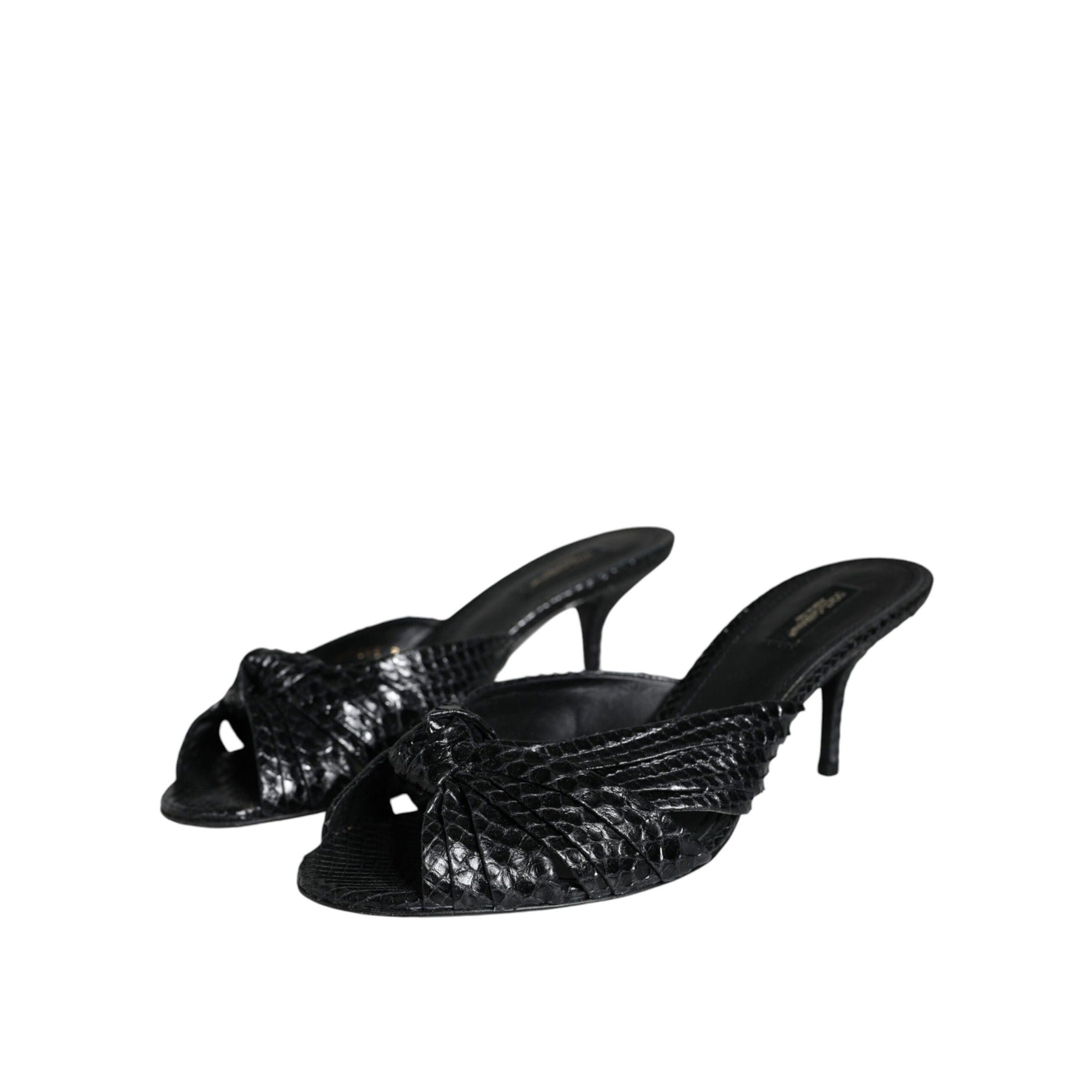 Dolce & Gabbana Black Leather Heel Slide Sandals