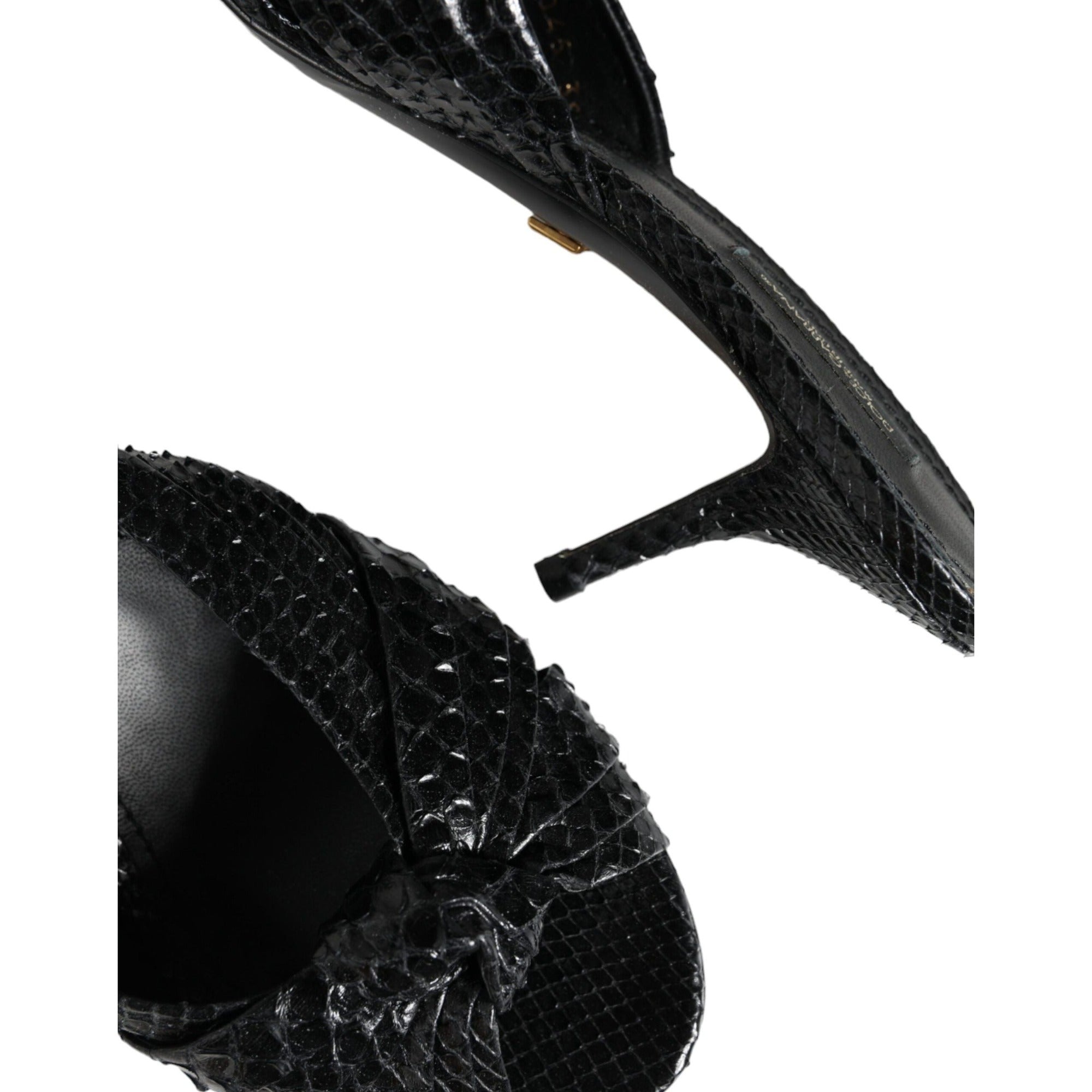 Dolce & Gabbana Black Leather Heel Slide Sandals