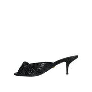 Dolce & Gabbana Black Leather Heel Slide Sandals