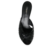 Dolce & Gabbana Black Leather Heel Slide Sandals