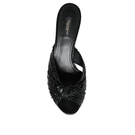 Dolce & Gabbana Black Leather Heel Slide Sandals
