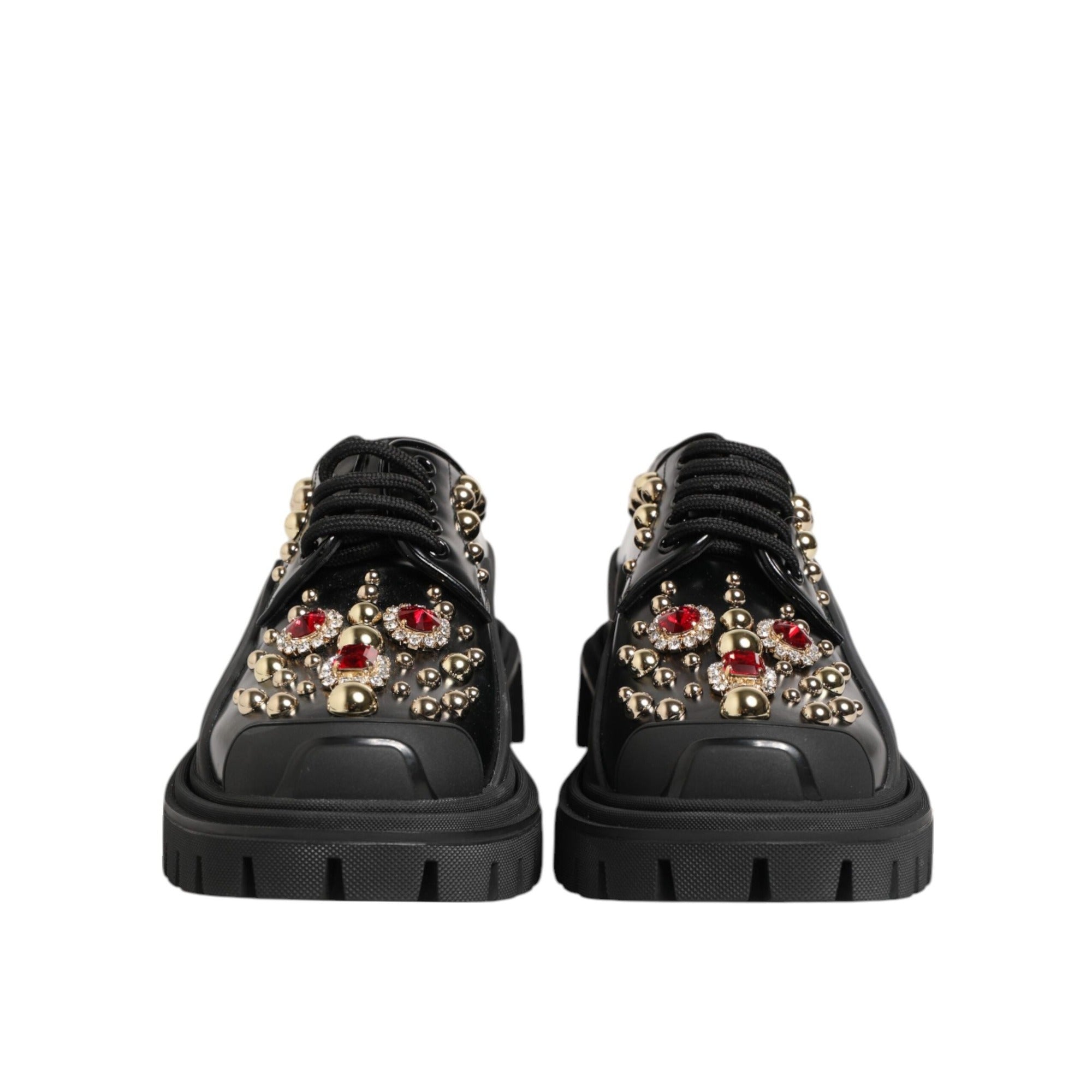 Dolce & Gabbana Black Leather Crystal Derby Shoes