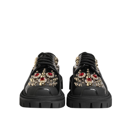 Dolce & Gabbana Black Leather Crystal Derby Shoes