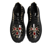 Dolce & Gabbana Black Leather Crystal Derby Shoes