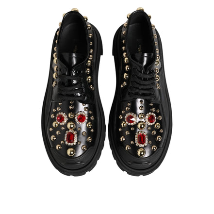 Dolce & Gabbana Black Leather Crystal Derby Shoes