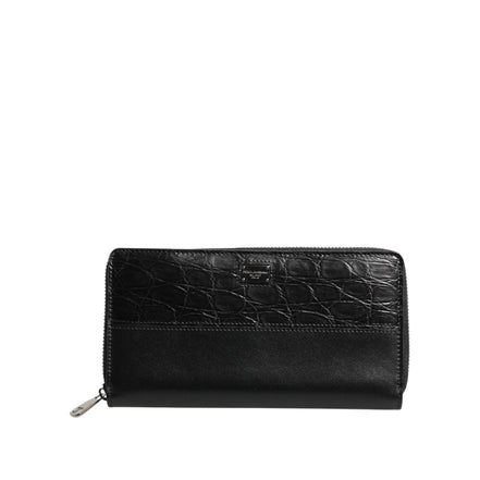 Dolce & Gabbana Black Leather Logo Zip-Around Continental Wallet