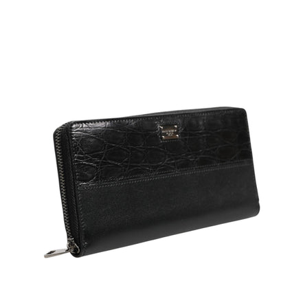Dolce & Gabbana Black Leather Logo Zip-Around Continental Wallet