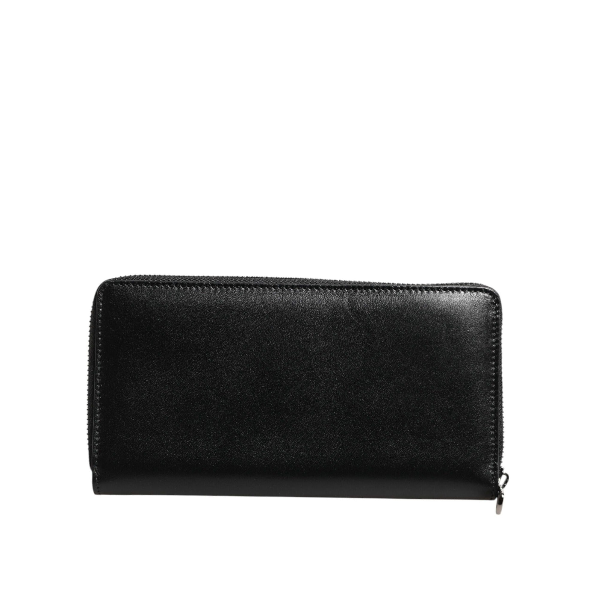 Dolce & Gabbana Black Leather Logo Zip-Around Continental Wallet