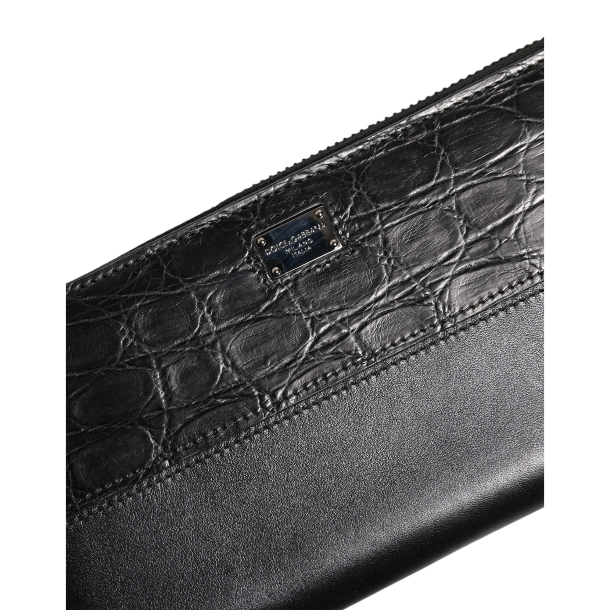 Dolce & Gabbana Black Leather Logo Zip-Around Continental Wallet