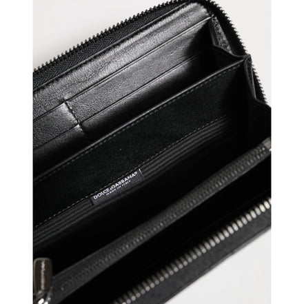 Dolce & Gabbana Black Leather Logo Zip-Around Continental Wallet