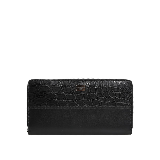 Portefeuille Continental zippé Dolce & Gabbana en cuir noir avec plaque logo