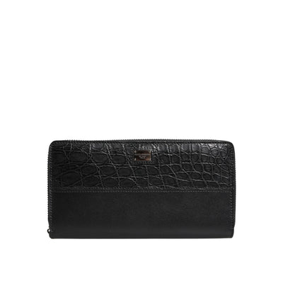 Portefeuille Continental zippé Dolce & Gabbana en cuir noir avec plaque logo