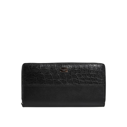 Portefeuille Continental zippé Dolce & Gabbana en cuir noir avec plaque logo