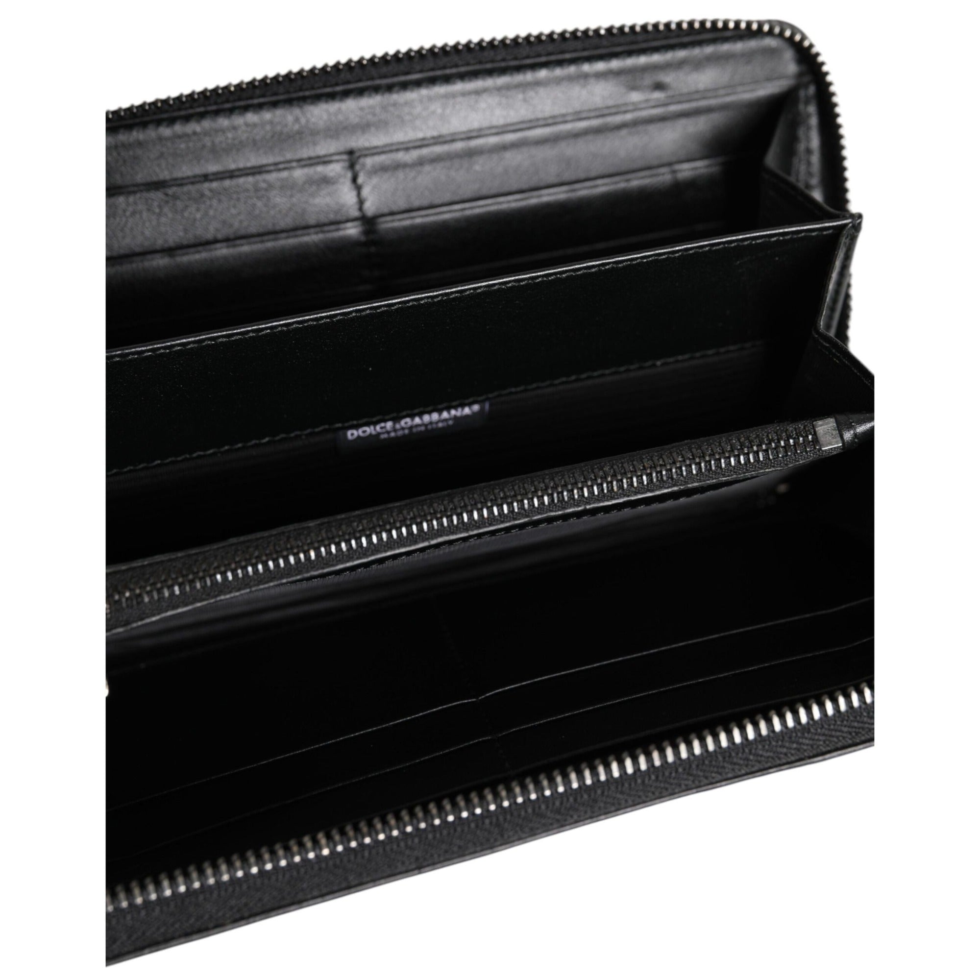 Portefeuille Continental zippé Dolce & Gabbana en cuir noir avec plaque logo