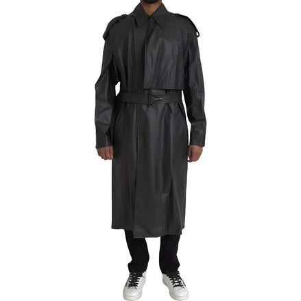 Bottega Veneta Black Leather Waterproof Trenchcoat Jacket