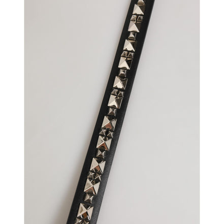 Dolce & Gabbana Black Leather Studded Silver-Tone Buckle Belt