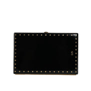 Dolce & Gabbana Black Leather Studded Gold Frame Evening Clutch