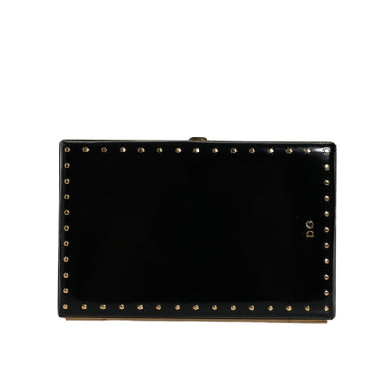 Dolce & Gabbana Black Leather Studded Gold Frame Evening Clutch