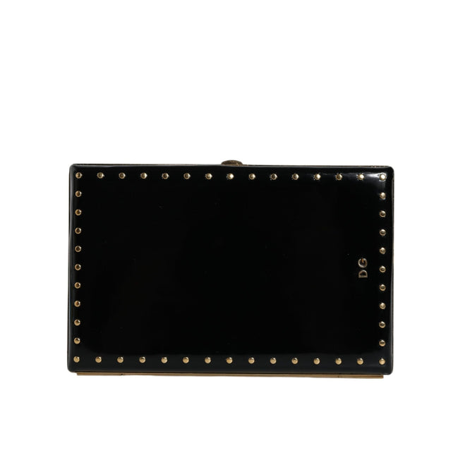 Dolce & Gabbana Black Leather Studded Gold Frame Evening Clutch