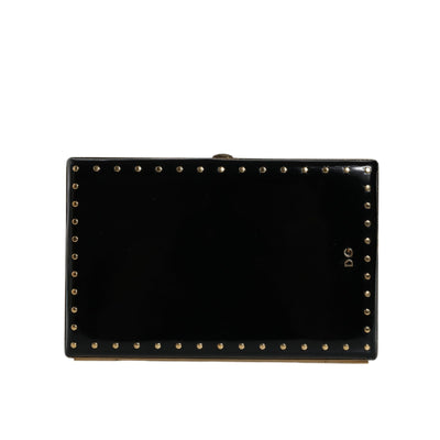 Dolce & Gabbana Black Leather Studded Gold Frame Evening Clutch