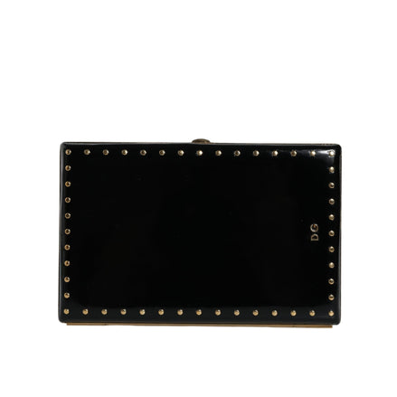 Dolce & Gabbana Black Leather Studded Gold Frame Evening Clutch