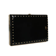 Dolce & Gabbana Black Leather Studded Gold Frame Evening Clutch