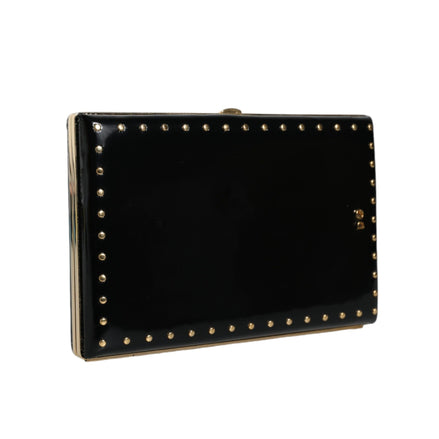 Dolce & Gabbana Black Leather Studded Gold Frame Evening Clutch