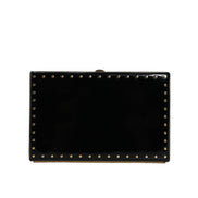 Dolce & Gabbana Black Leather Studded Gold Frame Evening Clutch