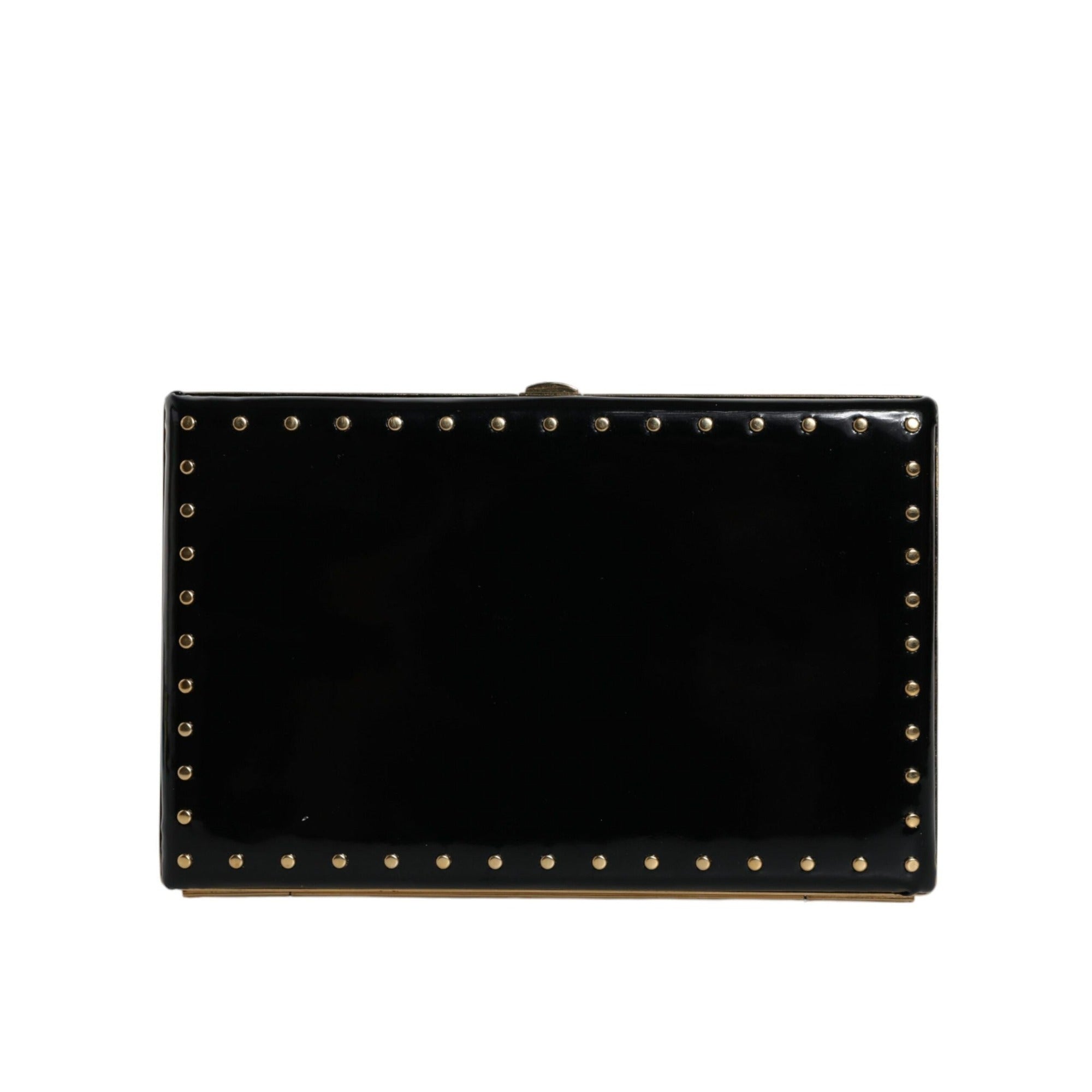 Dolce & Gabbana Black Leather Studded Gold Frame Evening Clutch