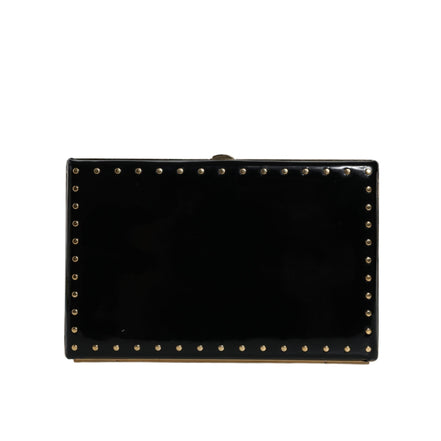 Dolce & Gabbana Black Leather Studded Gold Frame Evening Clutch